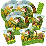 partystrolche / spielum Dinosaur Juego de 44 piezas - Dinosaurio grande - platos, vasos, servilletas pajitas para 8 niños
